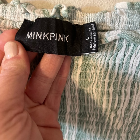MINKPINK Smocked Stripe Bell Sleeve Crop Top Large - Picture 4 of 6